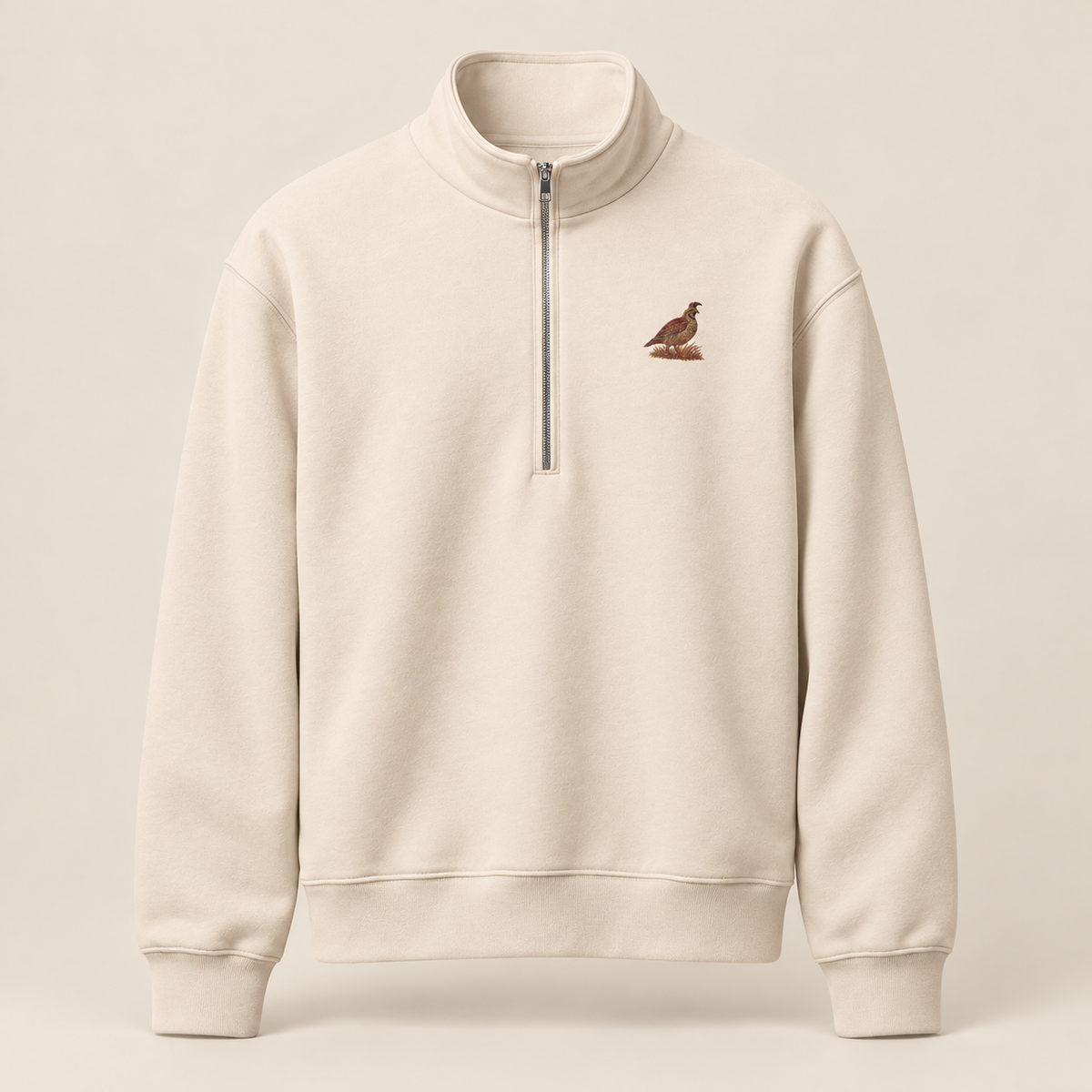 Franklin Field Half-Zip in Dust, front view. Digital product mockup.