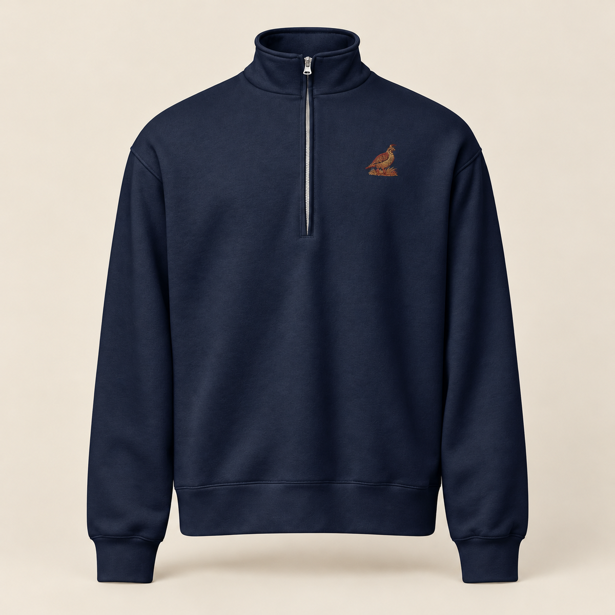 Franklin Field Half-Zip in Navy, front view. Digital product mockup.