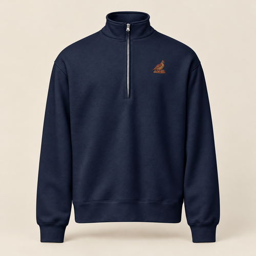 Franklin Field Half-Zip in Navy, front view. Digital product mockup.