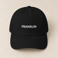 Franklin Field Cap — Black, front view. Digital product mockup.