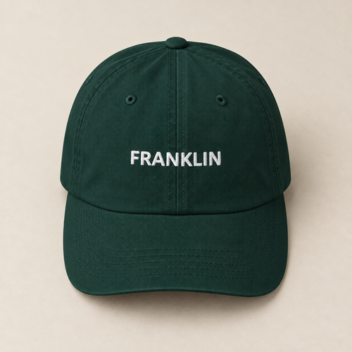 Franklin Field Cap — Spruce, front view. Digital product mockup.