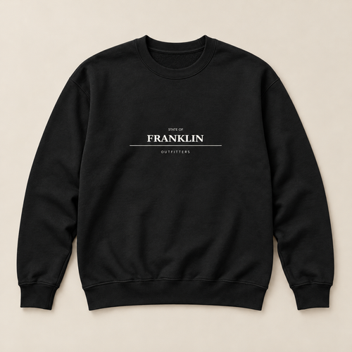 Franklin Crewneck — Black, front view. Digital product mockup.