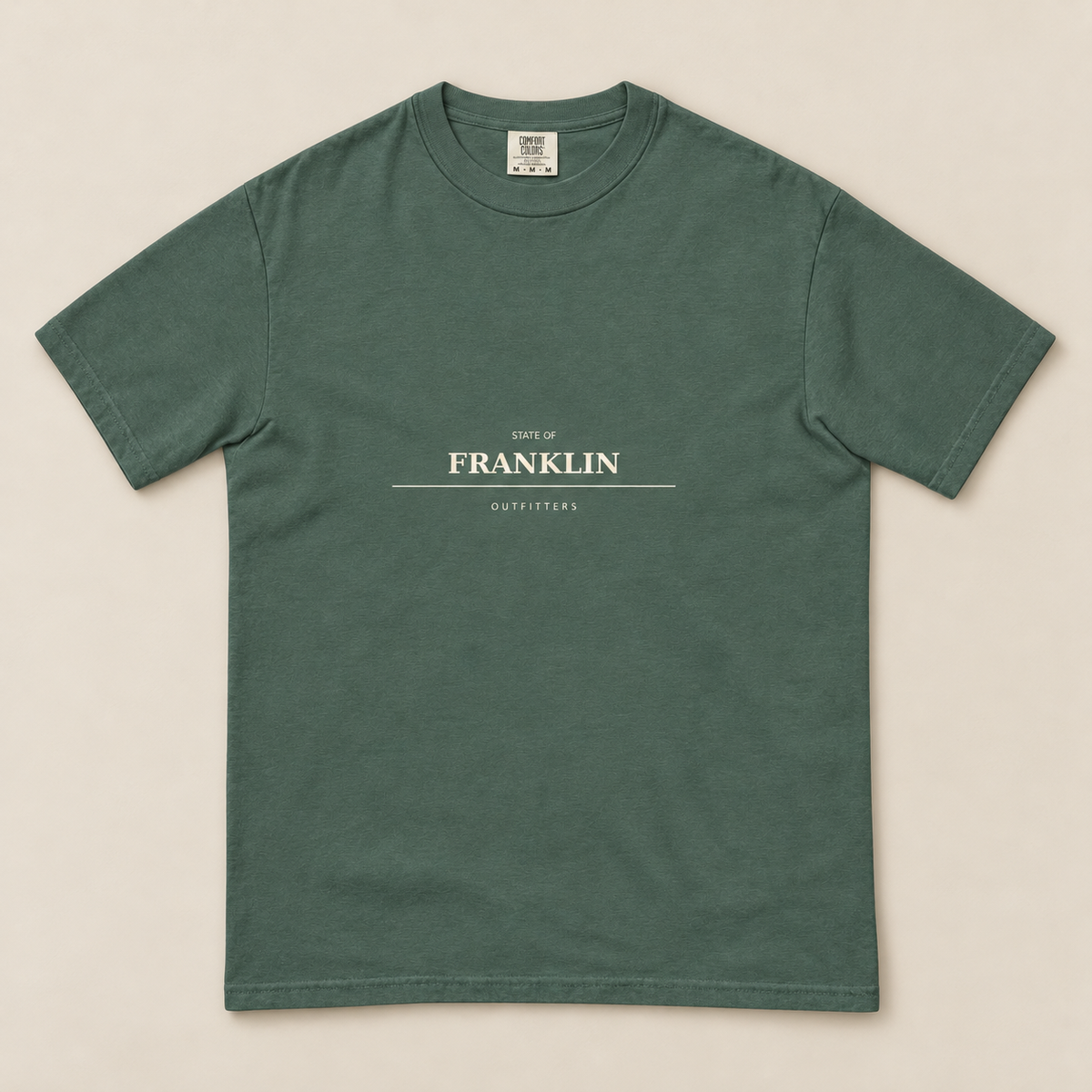 Franklin Heavyweight Tee — Blue Spruce, front view. Digital product mockup.