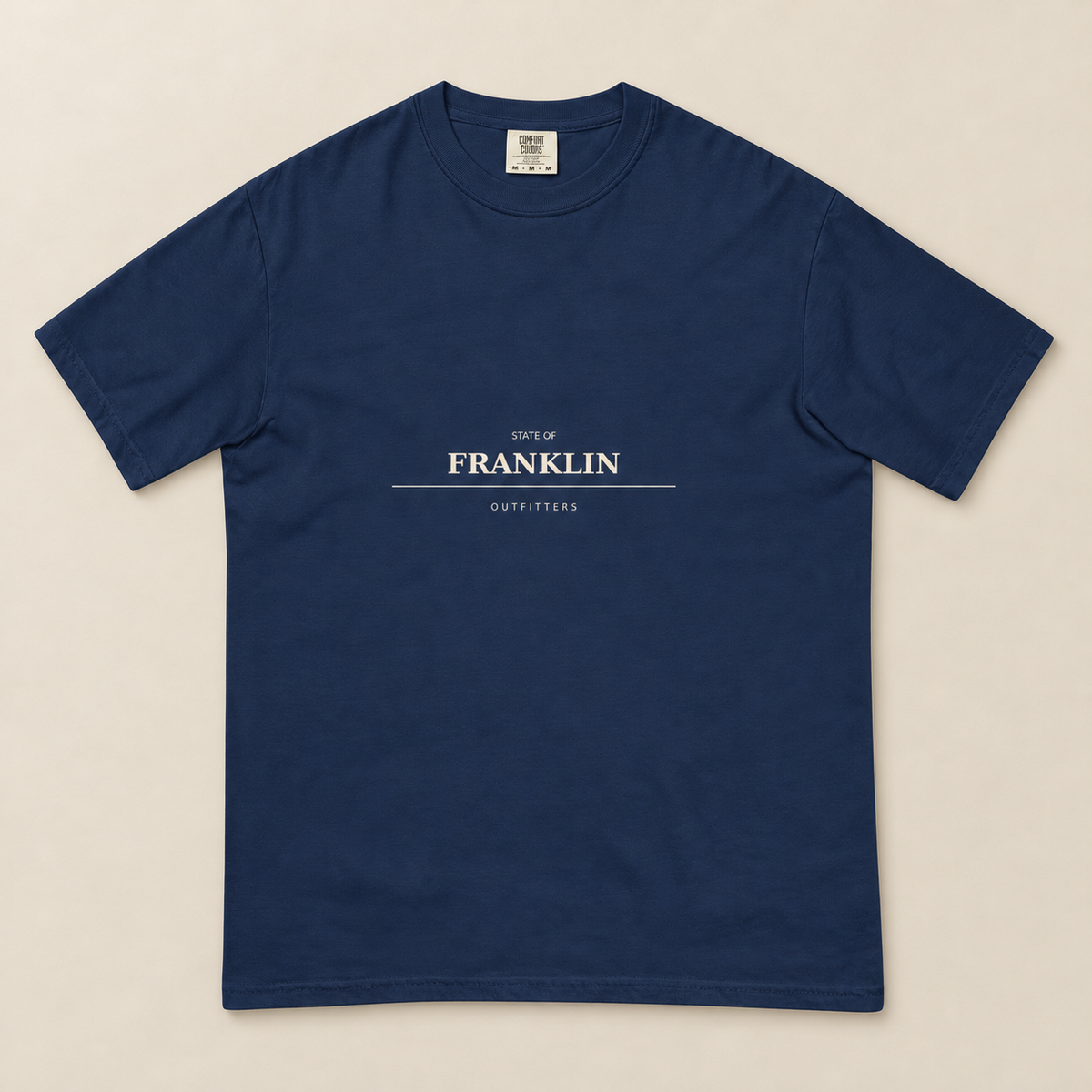 Franklin Heavyweight Tee — True Navy, front view. Digital product mockup.