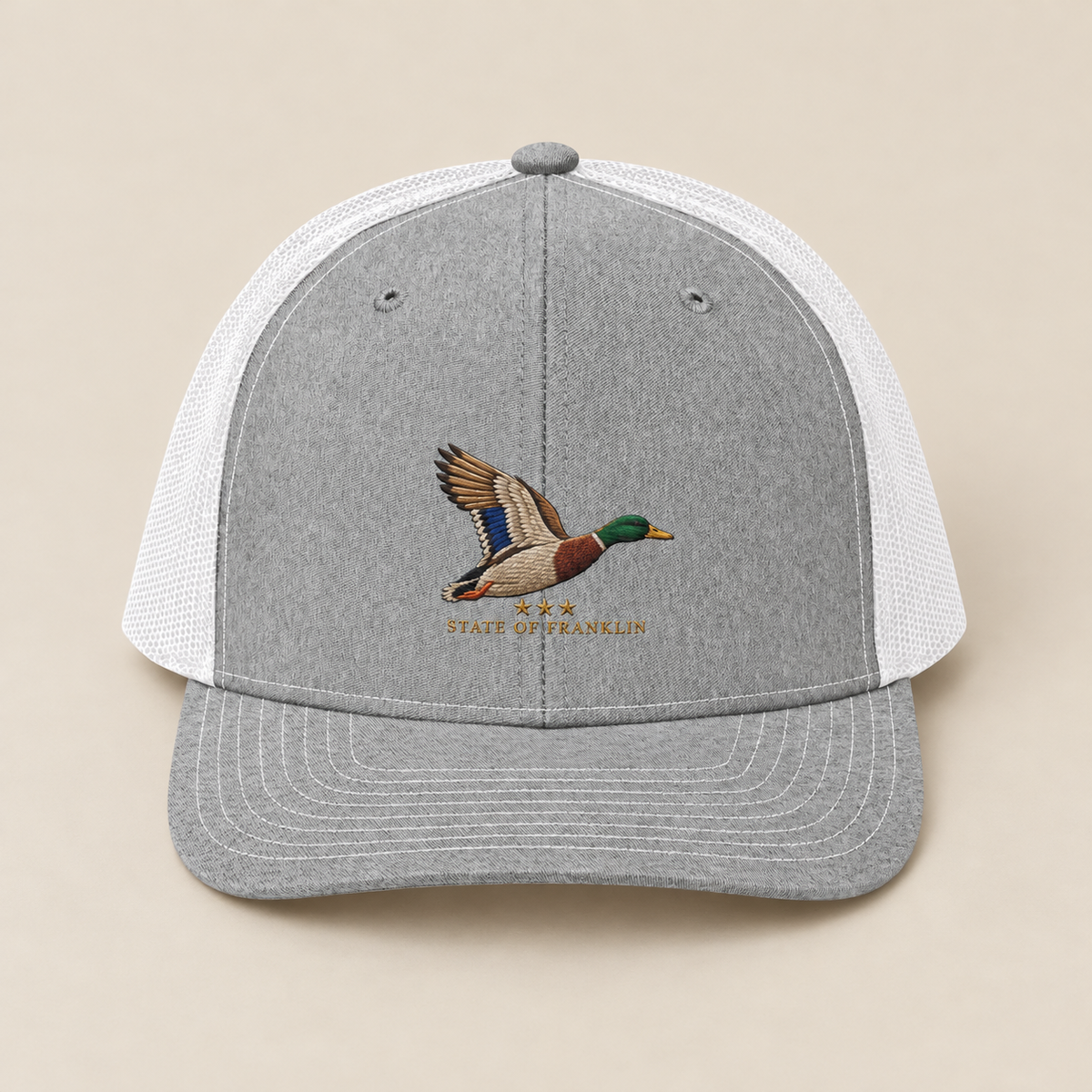 Highland Flight — Heather Grey/White, front view. Digital product mockup.