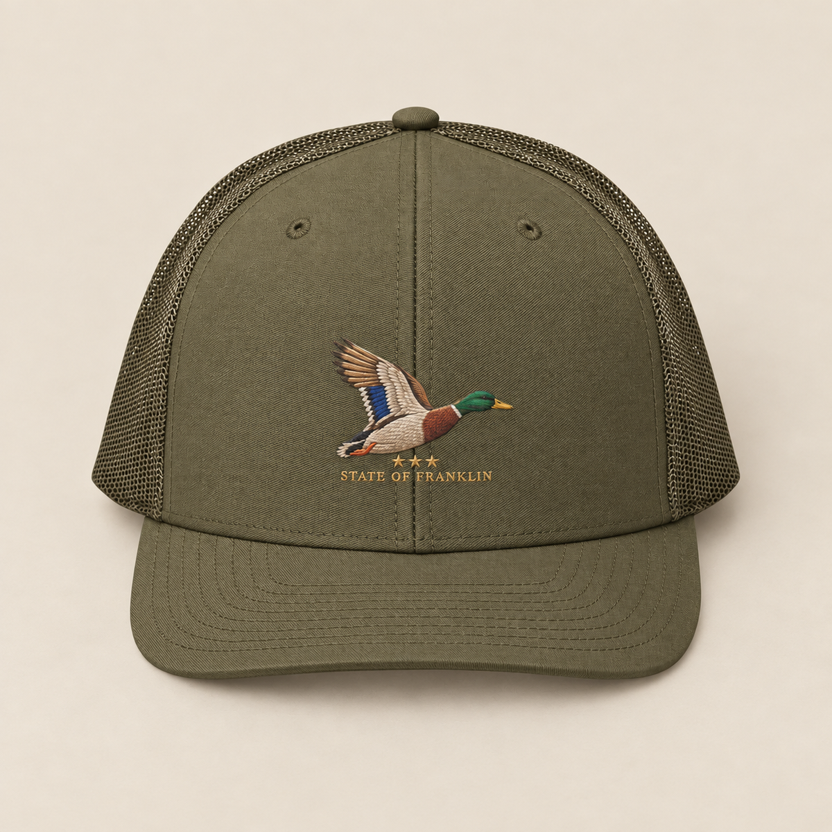 Highland Flight — Loden, front view. Digital product mockup.