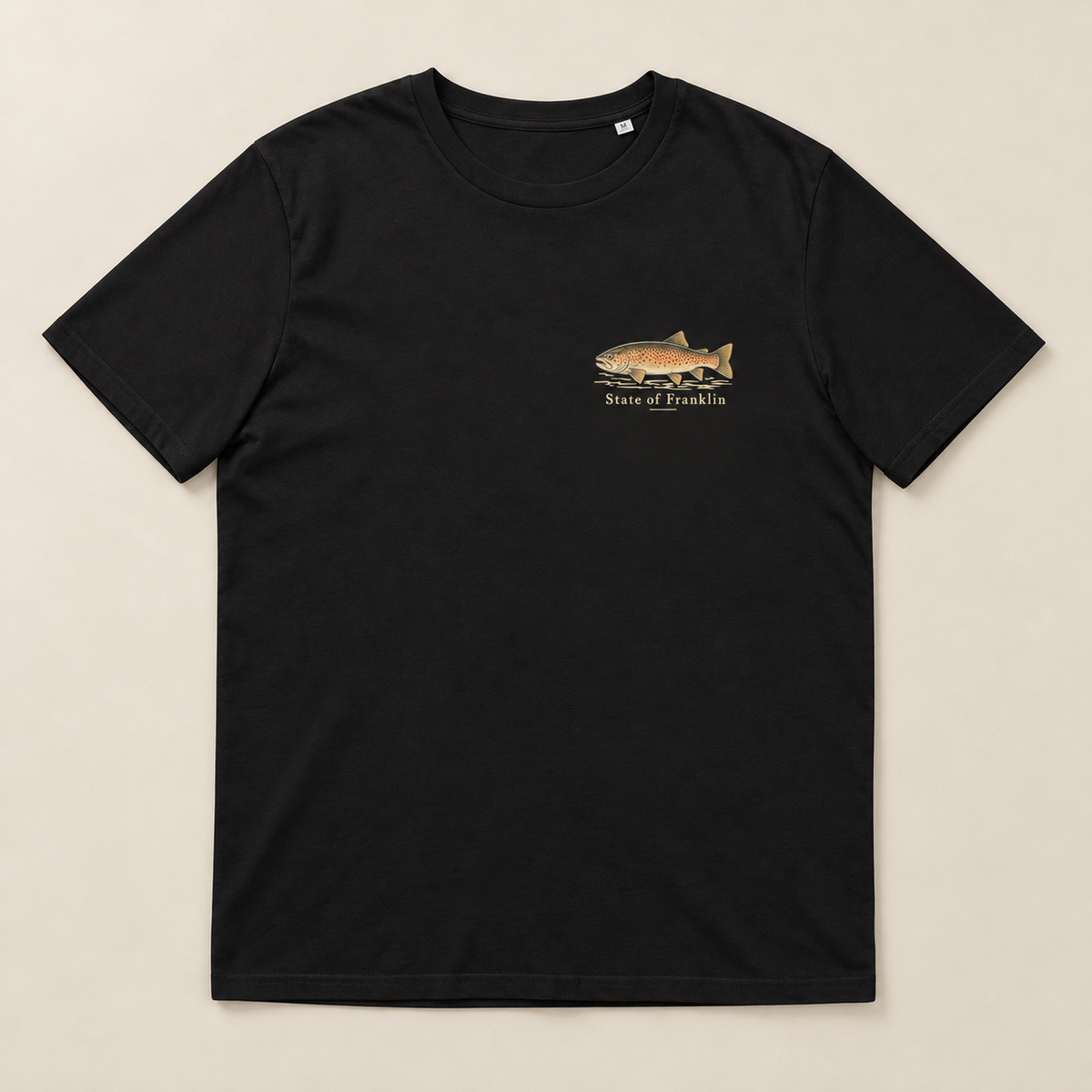 Holston Trout — Black, front view. Digital product mockup.