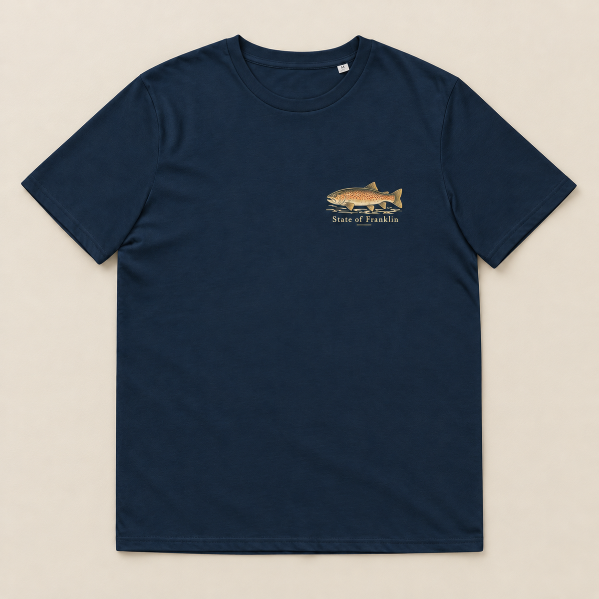 Holston Trout — French Navy, front view. Digital product mockup.